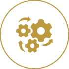 Mechanical gears inside a circular frame.