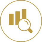Bar chart with magnifying glass icon