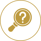 Gold question mark in magnifying glass