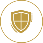 Security shield icon with gold outline