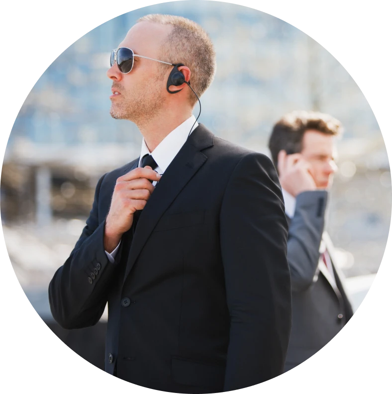 Bodyguard in suit and sunglasses