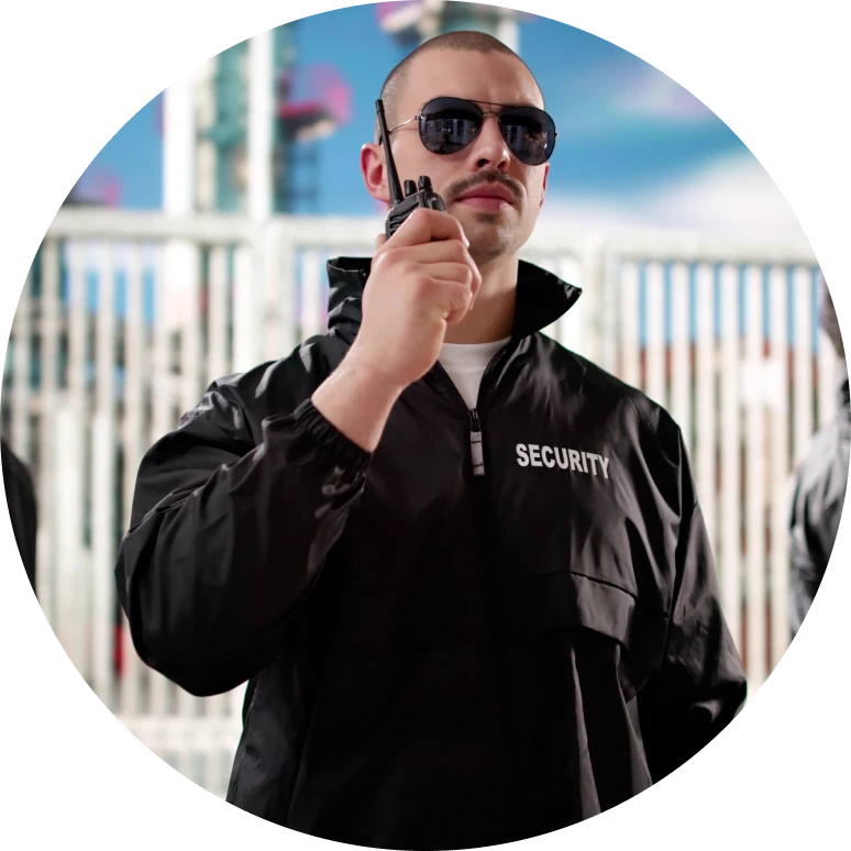 Security guard with a walkie-talkie